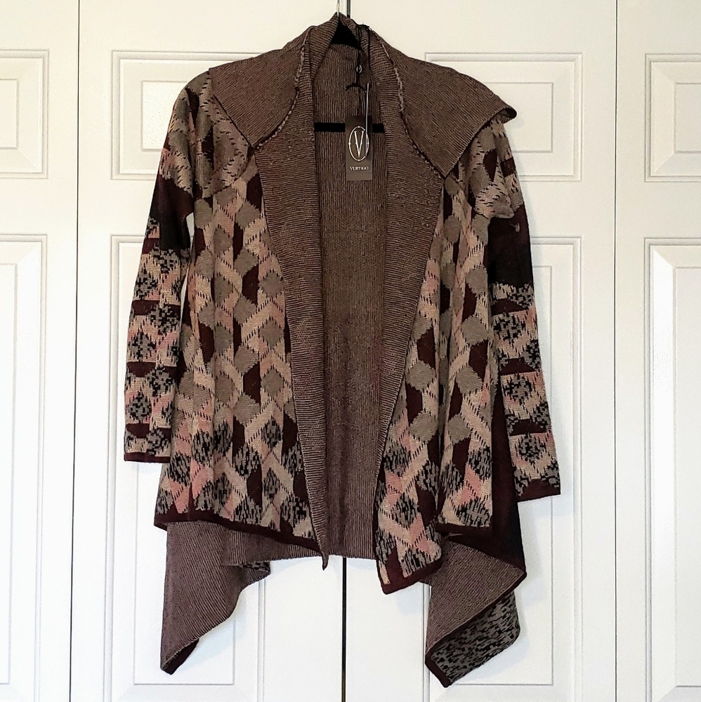 Vertigo Paris NWT Asymetrical Open Drape Oversized Cardigan Small Dark Academia